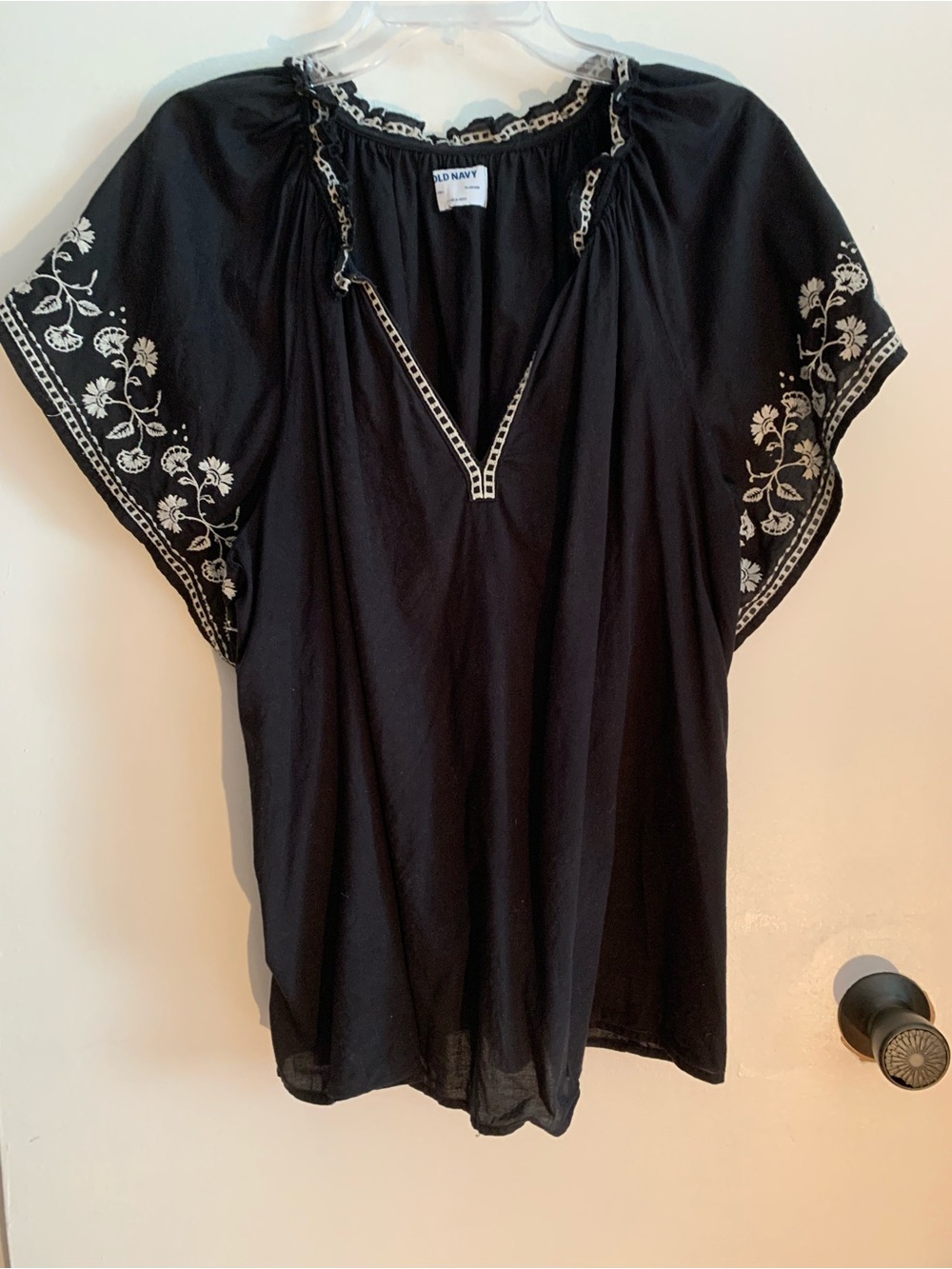 Old Navy , Women's cotton Black Embroidered Neck line and short sleeves Top